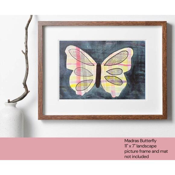 "Madras Butterfly" Original Painting Gift Art Mixed Media on Paper 11" x 7" - Picture 1 of 4